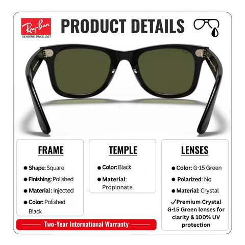 RB4340 Square Shape Non Polarized Sunglasses For Men And Women With G Fifteen Green Lens Includes Official Eyewear Kit Great For Formal Or Casual Wear And Everyday Style