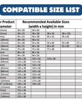 Compatible size chart for Pro Grade Clear Perforated Shrink Bands For Large Bulk Containers, showing various dimensions in mm.