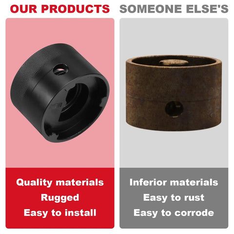 Comparison of black Reamer Attachment For M-18 FUEL Compact Band Saw Conduit Reamer and rusted competitor part