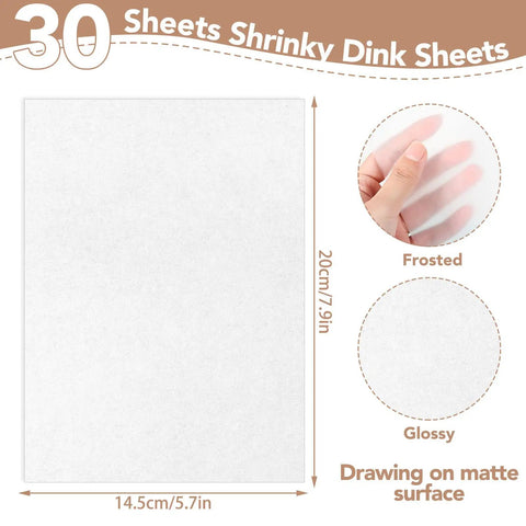 30 Pack Shrink Plastic Sheets For Crafts 7.9 By 5.7 Inches Ideal For DIY Jewelry Charms And Kids Craft Projects Great For Cutting Baking And Shrinking, frosted 20cm x 7.9in sheet