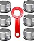 Six Pack Universal Bathroom Sink Faucet Aerator Replacement Set Crafted From Top Notch Chrome Plated Brass with red wrench.