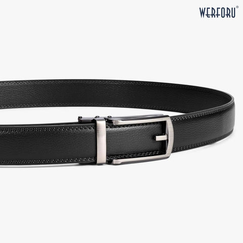 Premium Leather Ratchet Dress Belt For Men With Automatic Buckle, Easy Tug And Click Adjustable Fit Up To 50 Inches, smooth design