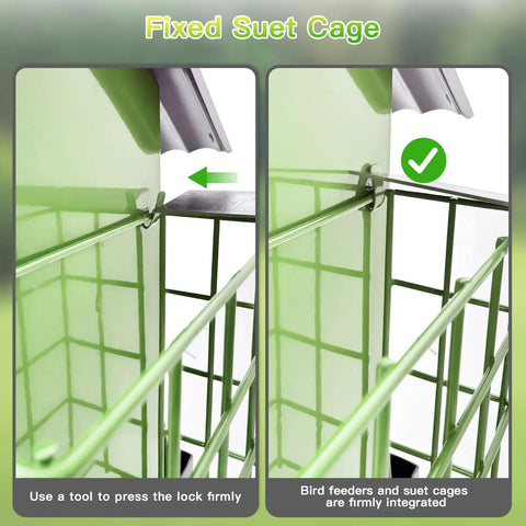 Heavy Duty Outdoor Bird Feeder With Double Suet Cage Hanging Metal Construction Weatherproof Finish lock mechanism detail