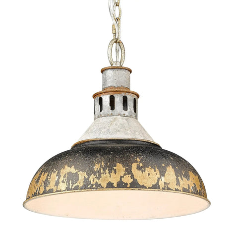 Kinsley Pendant Light In Aged Galvanized Steel For Farmhouse And Eclectic Decor, Rustic Industrial Ceiling Fixture