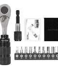 All In One Bike Repair Kit With Mini Ratchet Wrench And Ten Bits One Quarter Inch Ratcheting Driver Extension Rod