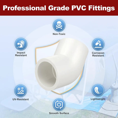 Half Inch 45 Degree PVC Elbow Fitting Four Pack SCH40 Socket To Socket Furniture Grade DIY Corner Connector
