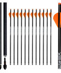 20 Inch Carbon Crossbow Bolts With Half Moon Nocks, pack of 12 arrows, high grade carbon fiber shaft, orange fletching, hunting and practice