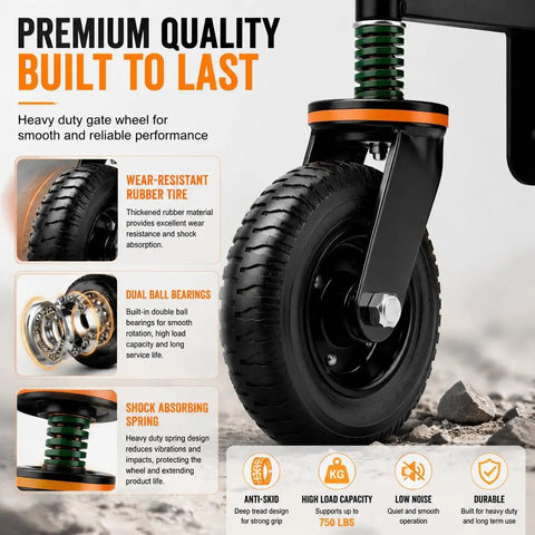 Built Like A Tank These Heavy Duty 6 Inch Solid Rubber Gate Wheels with spring mount for supporting up to 600 pounds.
