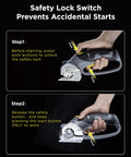 Inokraft Cordless Electric Scissors With Safety Button, demonstrating safety lock switch operation for secure use.