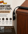 Top Tier Anti Tip Furniture Safety Straps Keep Your Cabinet And Entertainment Center Units Rock Solid Peel Press Adhesive Mount With Wall Screw Anchor, black nylon strap on wood cabinet edge.