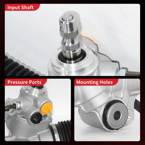 Close-up of Hydraulic Power Steering Rack And Pinion Assembly for Toyota Tacoma 2005-2021 showing input shaft, pressure ports, and mounting holes.