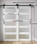Space Saver Double Glass Barn Door Kit With 6.6 Ft Bypass Hardware For 60 To 64 Inch Openings, 5-Panel Frosted Glass, Easy Install