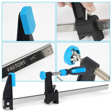 36 Inch Bar Clamps Set for Woodworking, 4 Pack, showcasing serrated steel rails and quick-release mechanism.