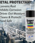 Image of Metal Protectant And Corrosion Inhibitor Aerosol Spray For Automotive Marine And Industrial Use Pro Grade Heavy Duty Anti Rust And Anti Corrosion NSF Food Grade Lubricant Moisture Displacing Lubricant 11 Oz in a can against industrial background.