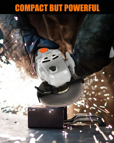 Cordless 4-1/2 Inch Angle Grinder Kit With 9000 RPM 4-Pole Motor, 4.0Ah Battery And Charger Included, Includes Cutting Wheels, Grinding Wheels, Flap Discs, And Adjustable Auxiliary Handle For Smooth Metal, Tile, And Concrete Cutting