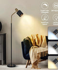 Tall 65 Inch Modern Industrial Floor Lamp With Black And Gold Copper Accents, 360 Degree Adjustable Lampshade in living room