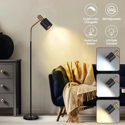 Tall 65 Inch Modern Industrial Floor Lamp With Black And Gold Copper Accents, 360 Degree Adjustable Lampshade in living room