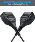 Two pack heavy duty walkie talkie mics with PTT, polycarbonate material, compatible with Baofeng, Kenwood, Retevis models.