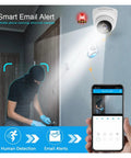 Reliable 32Ch 4K Indoor Dome Security Camera System With PoE NVR Smart AI Human Detection And Two Way Audio shows a person detected by camera.
