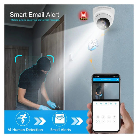 Reliable 32Ch 4K Indoor Dome Security Camera System With PoE NVR Smart AI Human Detection And Two Way Audio shows a person detected by camera.