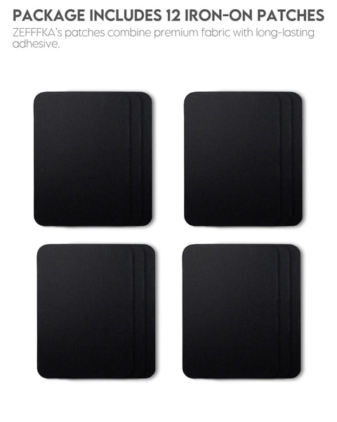 Heavy Duty Iron-On Patches Set 12 Black Fabric Repair Patches 3 By 4.25 Inches 100 Percent Cotton Friendly Extra Strong Glue