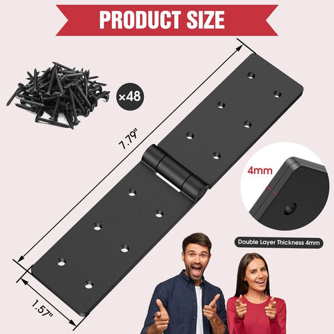 Heavy Duty 270-Degree Adjustable Fold-Flat Gate Hinges for Wooden Fences, Barn Doors, Sheds and Outdoor Gates with screws