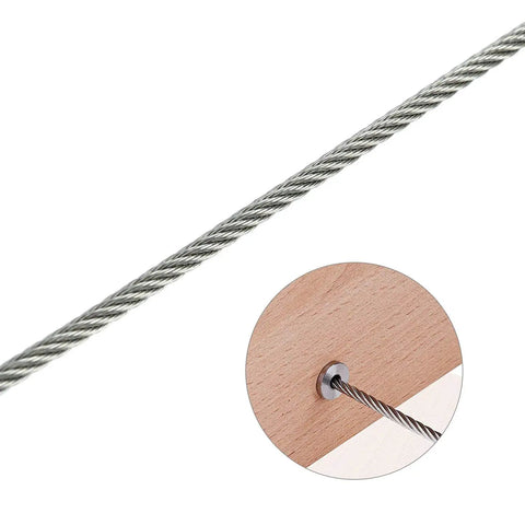 Stainless Aircraft-Grade Wire Rope Cable One Eighth Inch 7x7 For Railing And Decking DIY Balustrade installation detail shown