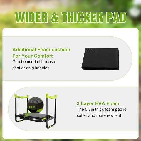 Sturdy 10.9 Inch Foldable Garden Kneeler And Seat With Extra Thick Cushions Heavy Duty Garden Stool wider thicker pad