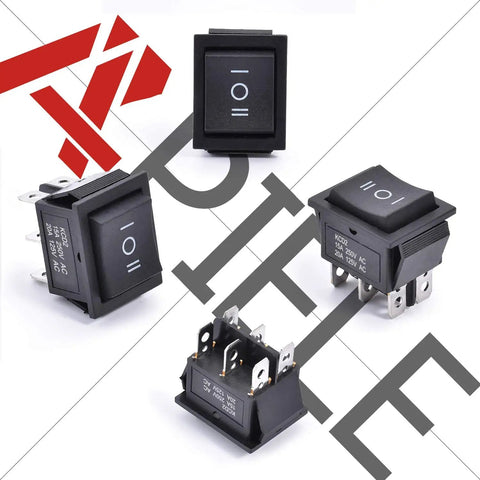 3 Position Rocker Toggle Switch DPDT 6 Pin On Off On Panel Mount For Marine Boat Use 125V AC 20A 250V AC Black Durable Housing With 6 Terminals Ideal For Dash Panels RVs Cars And DIY Electronics, front and rear views