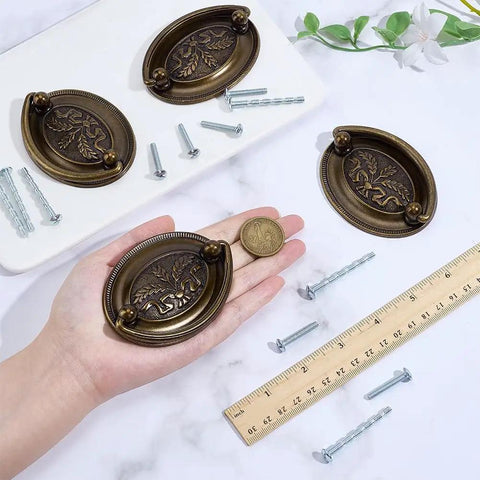 4 Pack Antique Oval Bail Drawer Pulls 3.3 Inch Bronze Wheat Pattern Farmhouse Vibe Vintage Cabinet Handles With Screws