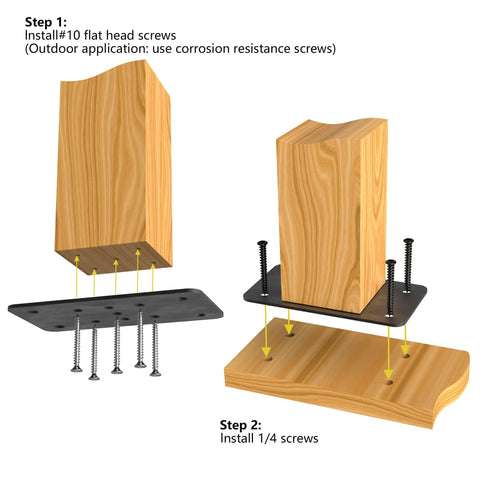 Installation diagram for Two Pack 4x4 Post Anchor Plates For Decks, Wood Fences, Mailboxes And Posts, Heavy Duty Structural Steel Post Bases