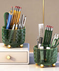 Dark Green 6 Compartment Desk Organizer With 360 Degree Rotating Pen And Pencil Holder for office supplies, side view