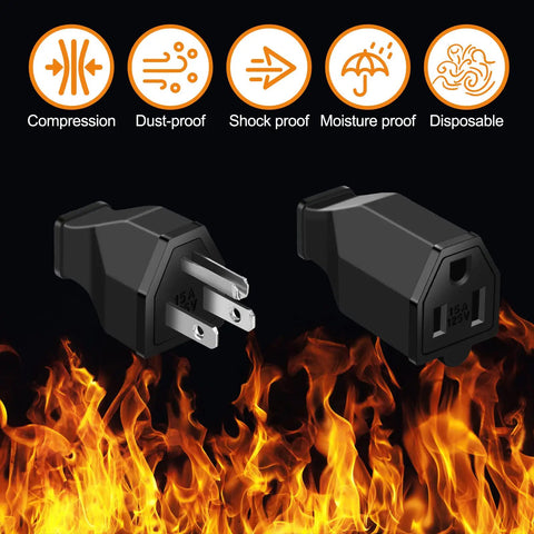 20 Piece Extension Cord Plug Replacement Ends Kit With 10 Male And 10 Female Connectors for NEMA 5-15P 5-15R in fire background