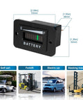 Cool 36V Battery Meter Gauge Compatible With Trojan Batteries Easy Install Digital Voltage Monitor For Golf Carts And Industrial Equipment Compact Power Capacity Display Kit Durable Construction, front view with dimensions.