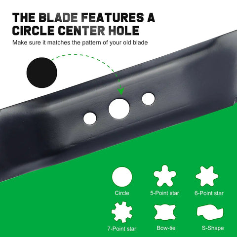 Mulching Mower Blade With Circle Mounting Pattern For Craftsman Husqvarna 21 Inch Deck Push Walk Behind Lawn Mower Replacement 165833 175064 189028 532189028 showing circle center hole and mounting patterns