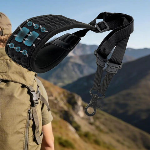 Adjustable Lanyard Neck Strap For DJI FPV Drone Remote Controller on hiker's backpack, black nylon with metal clip