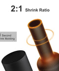 Close-up of 600-Piece Heat Shrink Tubing Kit showing 2:1 shrink ratio process and 1 second shrink molding.
