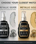 Professional Chrome Repair Pen, Silver Spray Paint for Metal (Silver) alongside Metallic Gold option, showcasing usage for color-matching.