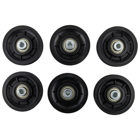 Beefed-Up Nylon Bearing Pulley Wheel Set For Gym Gear And Cable Machines, Smooth Silent Replacement Rollers For Home Fitness And Garage Door Systems, Black 90mm Durable Quiet Workout Components, six black nylon bearing pulleys with steel bearings