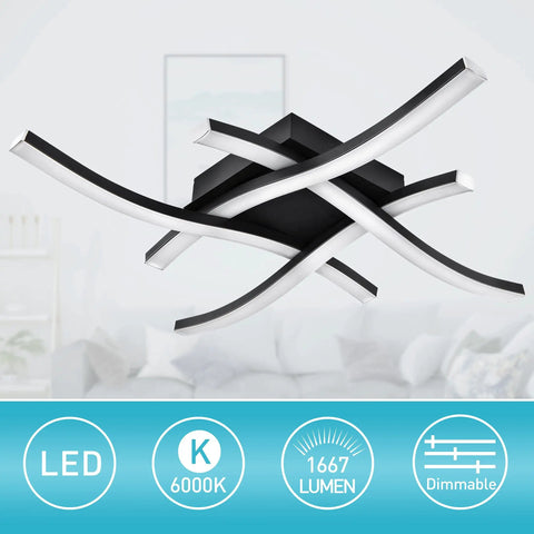 Dope Curved 4 Light Dimmable LED Ceiling Light, 18 Inch Modern Flush Mount Fixture In Black, minimalist style