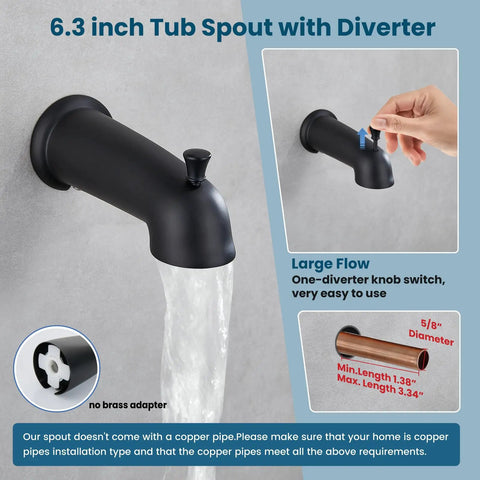 Rock Solid Matte Black Tub And Shower Faucet Set With Internal Valve Six Spray Handheld Head For Smooth Bathroom Upgrades And Hassle Free Daily Use
