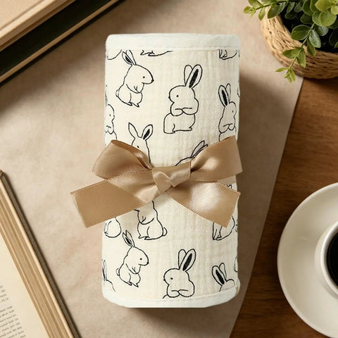 Breathable Cotton Gauze Bed Rail Teething Protector For Baby Crib Sides Friction Reducing Guard Cover with bunny design