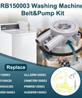 Upgraded RB150003 Washer Drain Pump And Belt Kit 8x6x3.4 Inch Includes Pump Models 201566P 205217P 27001036 36863 And Belt 38174