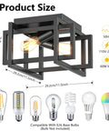 Close To Ceiling Square Black Industrial Farmhouse Light Fixture For Hallway Entryway Kitchen And Bedroom with bulb options