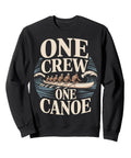 One Crew One Canoe Rowing Team Paddle Sweatshirt Built For Race Day Regattas And Early Morning Practices Perfect For College Crew Season And Team Bonding Momentum, showing a black sweatshirt with text and rowing team graphic.