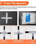 One twelfth inch cross tile spacers shown in packaging and used with tiles, part of Pro Grade Tile Leveling System Kit.