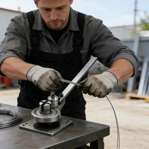 Manual Metal Bending Tool For Steel And Copper Pipes And Hoses Heavy Duty Handheld Portable Bender in use on workbench