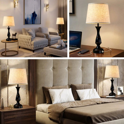Table Lamps Set Of 2 With Touch Control And USB Ports, 3 Way Dimmable Bedside Lamps in living room and bedroom setting.