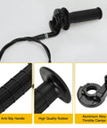 Black rubber 7/8 Inch Twist Throttle Cable Handle Kit with anti-slip grip and aluminum alloy clamp for mini bikes and go karts.