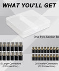 Double Quick Connectors Kit for Low Voltage Wiring with 12 large and 20 small solderless push in connectors, includes two-section box